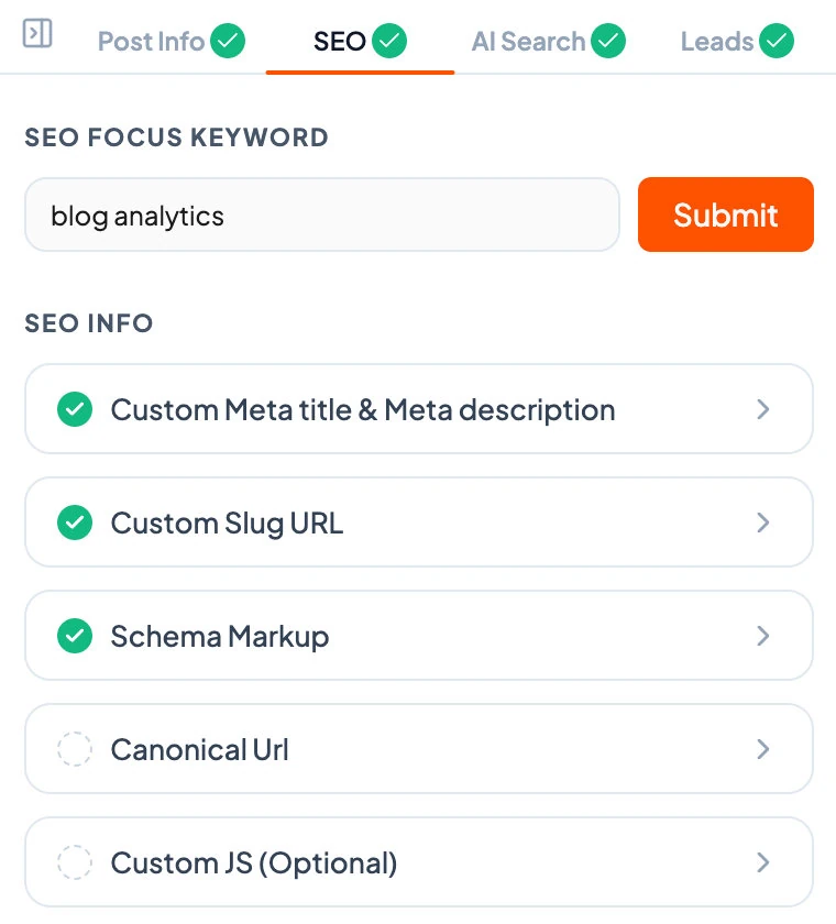 Hyperblog SEO tab in the post editor